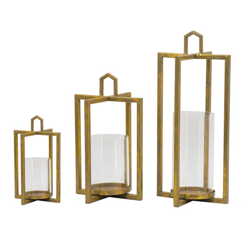Vintage Style Candle Lanterns - 18.75" - Gold - Set of 3 - IMAGE 1