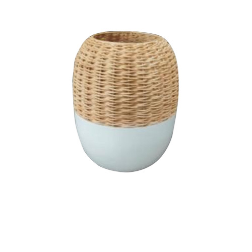 Textured Cane Iron Vase - 12" - White and Beige - IMAGE 1