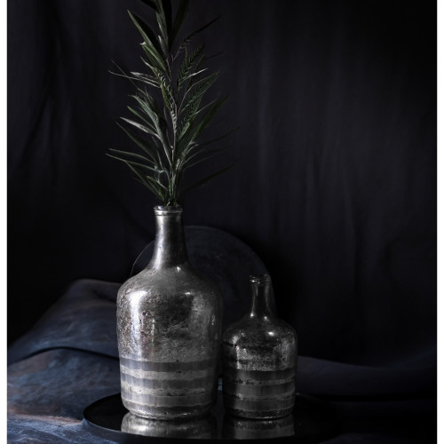 Etched Glass Bottle Vase - 10" - Silver and Gray - IMAGE 1