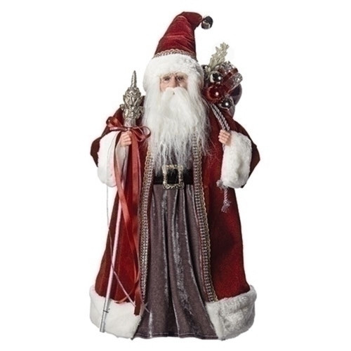 18" Red and White Santa with Gift Sack Christmas Tree Topper, Unlit - IMAGE 1