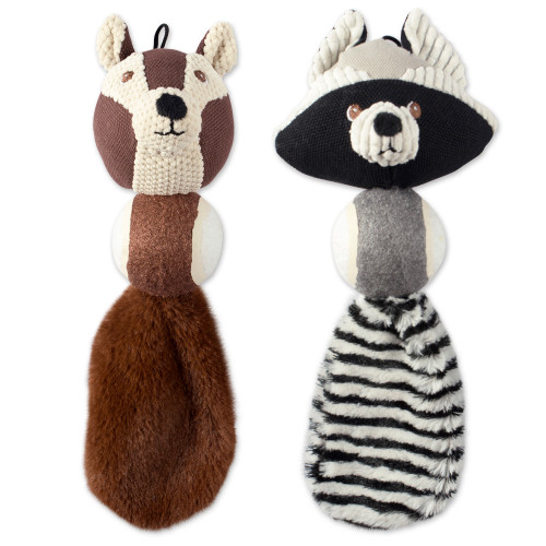 Set of 2 Brown, Black, and Beige Collectibles DII Squirrel and Raccoon Ball With Squeaker Pet Toys, 11.75" - IMAGE 1