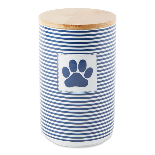 6.5" Navy Blue and White Striped with Paw Patch Ceramic Treat Canister - IMAGE 1