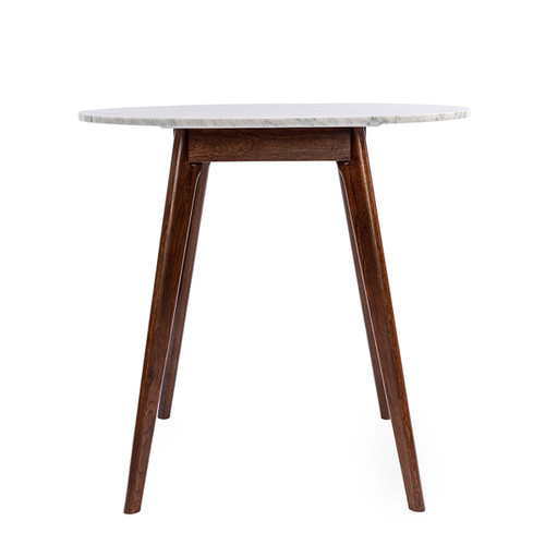 31.5" White and Brown Round Italian Carrara Marble Dining Table - IMAGE 1
