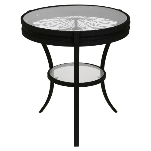 24" Black and Clear Round Accent Table with Tempered Glass - IMAGE 1