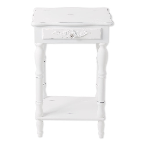 28" White Vintage Distressed Side Table with Drawer - IMAGE 1