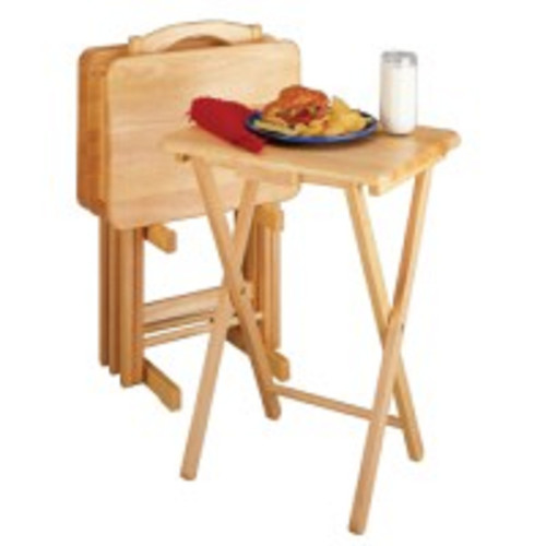 Set of 5 Beige Folding Snack Table – 25.75” - IMAGE 1