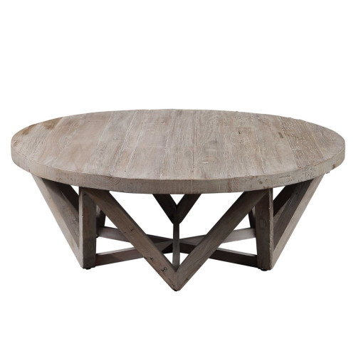 48" Khaki Brown Contemporary Round Coffee Table - IMAGE 1