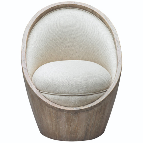 38" Noemi Modern Half Egg Mahogany Accent Chair with Gray Flax Fabric - IMAGE 1