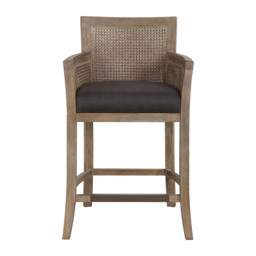38" Encore Dark Brown Rattan and Hardwood Counter Stool - IMAGE 1