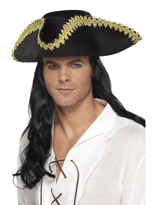 40" Black and Gold Pirate Men Adult Halloween Hat Costume Accessory - One Size - IMAGE 1