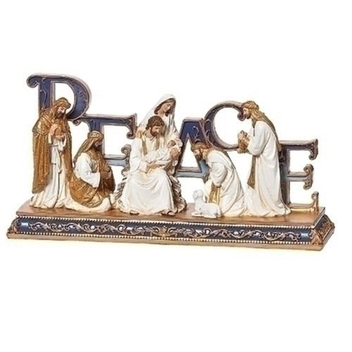 12.25" Gold and Cream Nativity Figure "Peace" Christmas Tabletop Decor - IMAGE 1