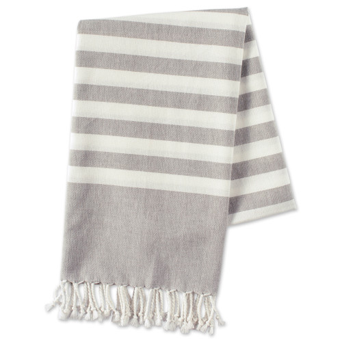 59" Gray and White Striped Fouta Towel - IMAGE 1