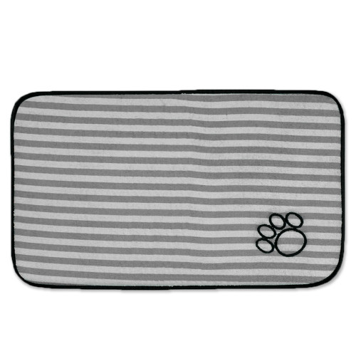 24" Lattice Gray and Black Rectangular Pet Care Essentials DII Large Stripe Embroidered Paw Pet Mat - IMAGE 1