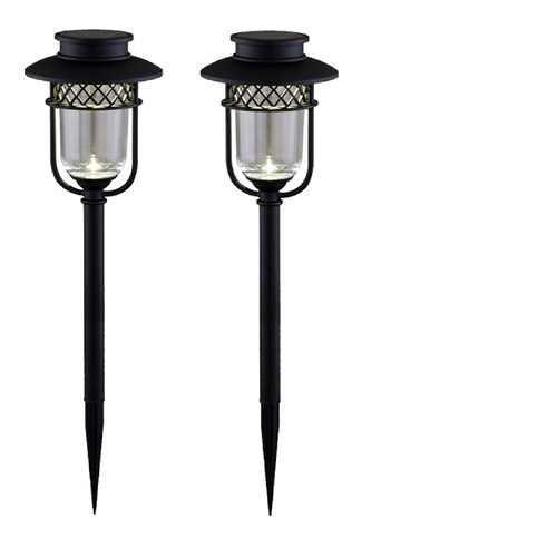 Set of 2 Black and Clear Solar Powered Outdoor Patio Path Lights 20" - IMAGE 1