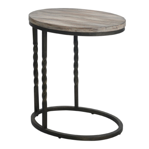 23” Gray and Black Farmhouse Style Side Table with Twisted Accents - IMAGE 1
