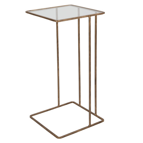 24" Antique Gold and Clear Contemporary Side Table - IMAGE 1