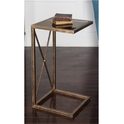 25" Open Concept Antique Gold Metal and Black Glass Side Accent Table - IMAGE 1