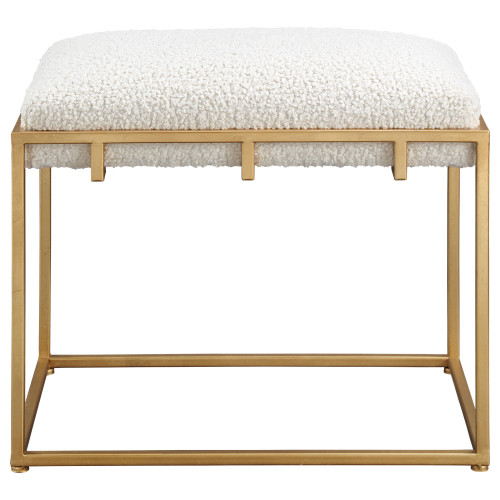 23.5" Gold and White Upholstered Shearling Rectangular Small Bench - IMAGE 1