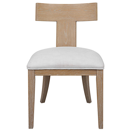 34" Brown and White Natural Oak Armless Accent Chair - IMAGE 1