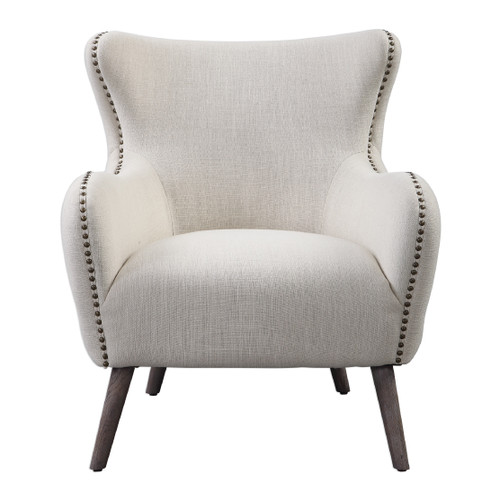 35" Cream Button Tufted Accent Chair with Nailhead Trim and Dowel Legs - IMAGE 1