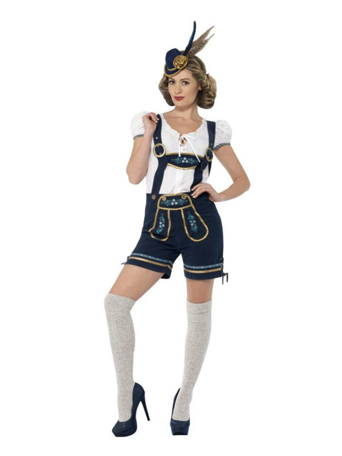 41" Navy Blue and White Traditional Bavarian Women Adult Halloween Costume - Medium - IMAGE 1