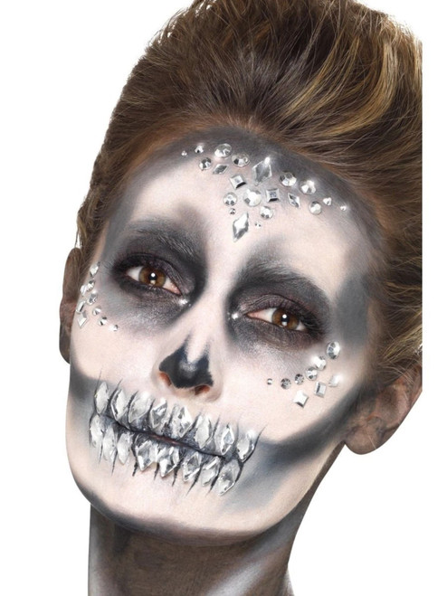 20" Silver Pastel Jewel Face Gems Women Adult Halloween Makeup FX Kit Costume Accessory - IMAGE 1