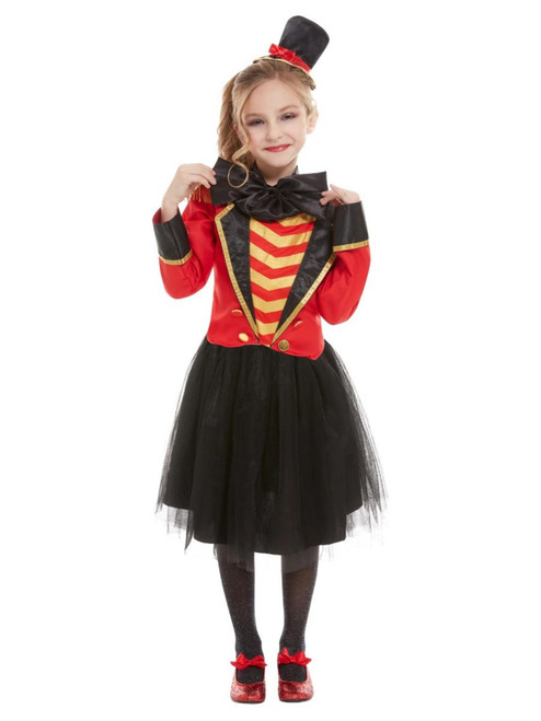40" Red and Black Deluxe Ringmaster Girl Child Halloween Costume with Jacket and Headband - Small - IMAGE 1