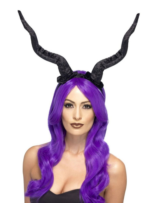 39" Black Demon Horns Flexible Unisex Adult Headband Halloween Costume Accessory - One Size - IMAGE 1