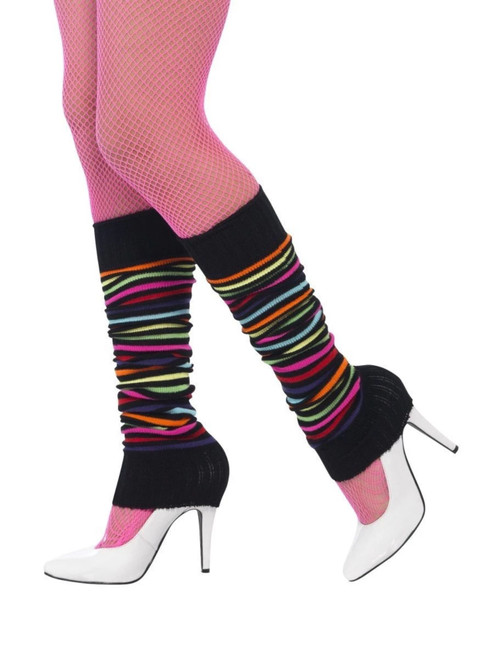 30.4" Neon Pink and Black 1980's Style Striped Unisex Adult Halloween Legwarmers Costume Accessory - One Size - IMAGE 1