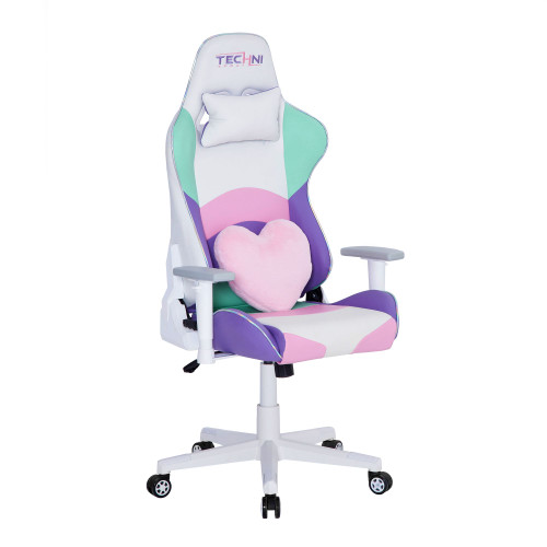 53" Vibrant White and Pink Unique Techni Sports TS-42 Comfortable Gaming Chair - IMAGE 1