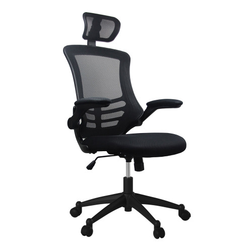3.75' Black Modern High-Back Mesh Executive Office Chair with Headrest and Flip-Up Arms - IMAGE 1