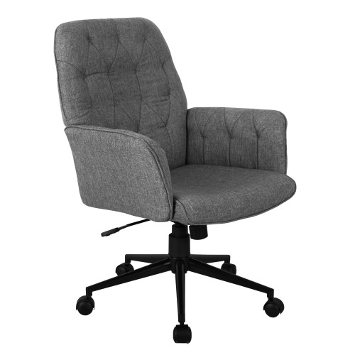 4' Gray and Black Modern Upholstered Tufted Office Chair with Arms - IMAGE 1