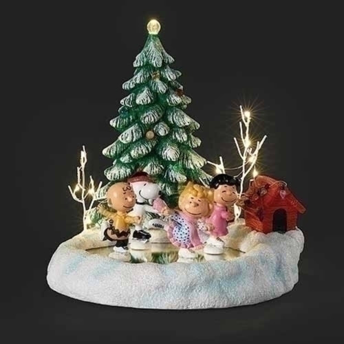9" Green and White Peanuts Skate Pond LED Christmas Tabletop Figurine - IMAGE 1