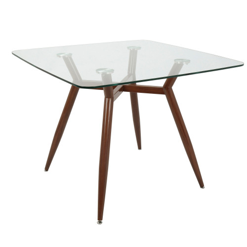 38" Clear Glass Square Top with Walnut Metal Legs Dining Table - IMAGE 1