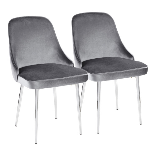 Set of 2 Chrome Frame and Gray Velvet Fabric Dining Chair 33.75” - IMAGE 1