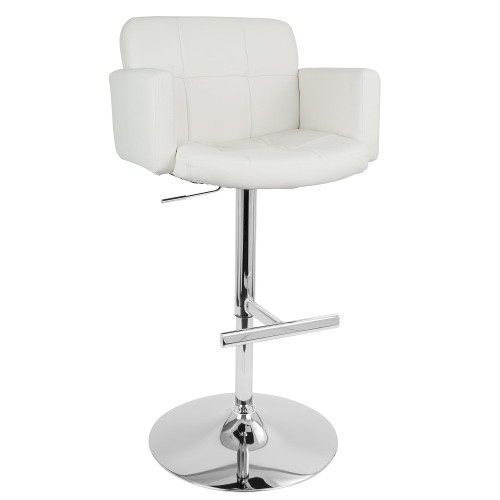 45" White Leather with Adjustable Chrome Base and Swivel Contemporary Stout Barstool - IMAGE 1