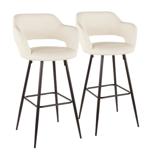 Set of 2 White Leather and Black Upholstered Margarite Bar Stool, 40.50” - IMAGE 1