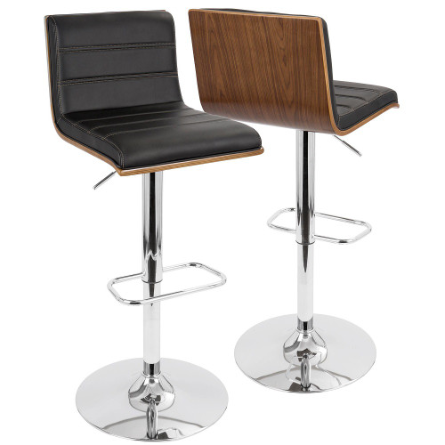 40.5" Matte Black Leather with Wood and Chrome Base Adjustable Vasari Barstool - IMAGE 1