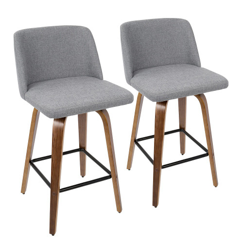 Set of 2 Light Gray Fabric with Wood Legs Toriano Counter Barstools 35" - IMAGE 1