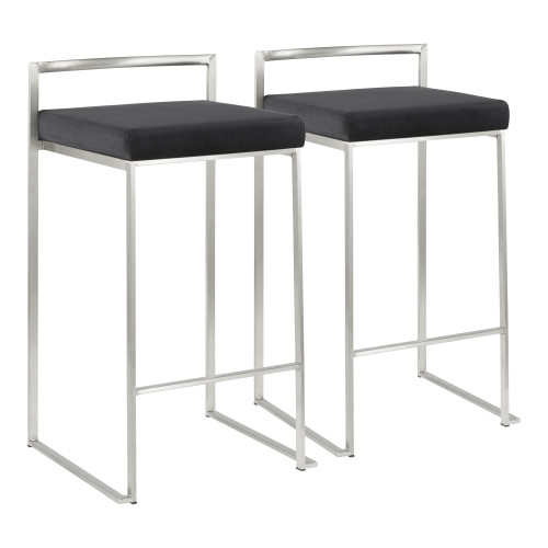 Set of 2 Black and Silver Stacker Counter Stool - 31" - IMAGE 1