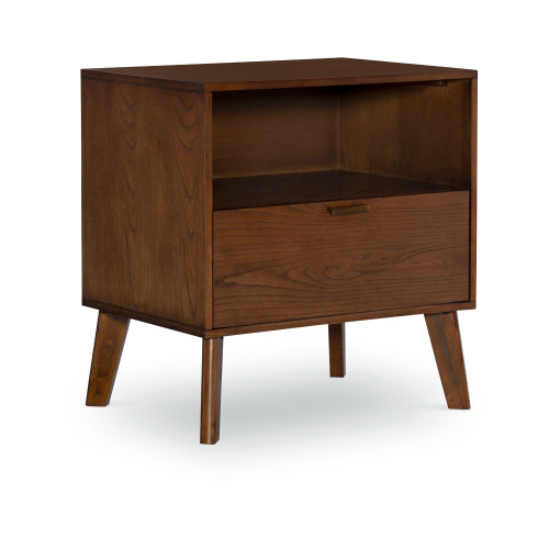 27" Brown One Drawer Nightstand with Bronze Pulls - IMAGE 1