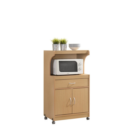 45" Beige Microwave Kitchen Cart with Cabinet and Drawer - IMAGE 1