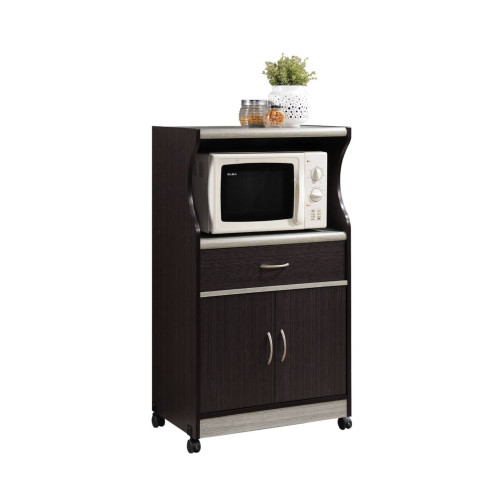45" Chocolate Brown and Gray Microwave Kitchen Cart - IMAGE 1