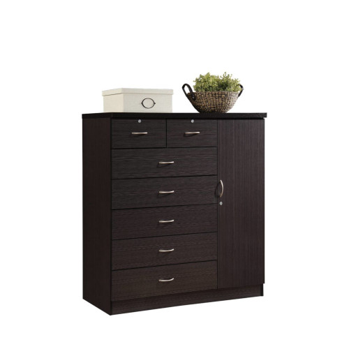 48.25" Chocolate Brown Rectangular 7-Drawer Chest with Locks and Door - IMAGE 1