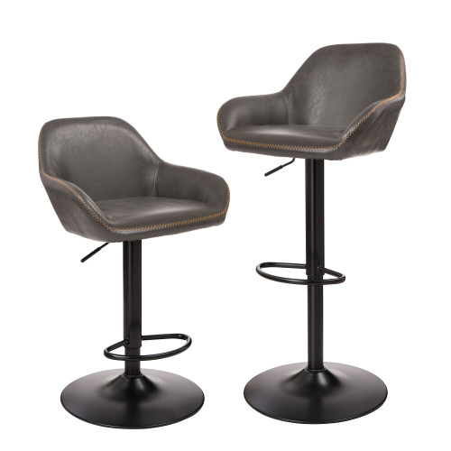 Set of 2 Gray and Black Mid-Century Modern Vintage Leatherette Gaslift Adjustable Swivel Bar Stool 42.72" - IMAGE 1