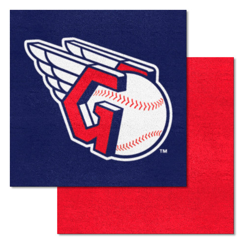 20pc Red and Blue Square MLB Cleveland Indians Team Carpet Tile Set 18" x 18" - IMAGE 1