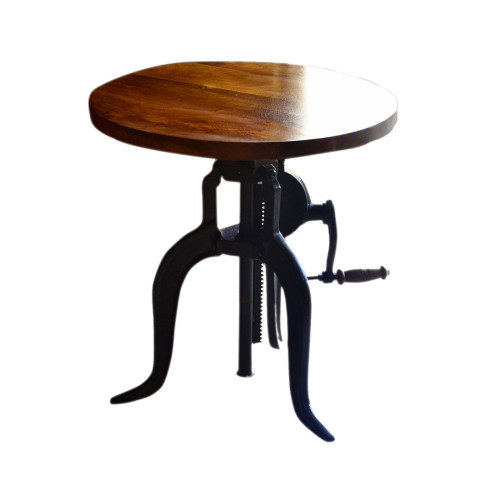 19" Chestnut Brown and Black Adjustable Crank Round Accent Table - IMAGE 1