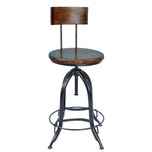 34" Brown and Black Adjustable Stool with Low Rise Curved Back - IMAGE 1