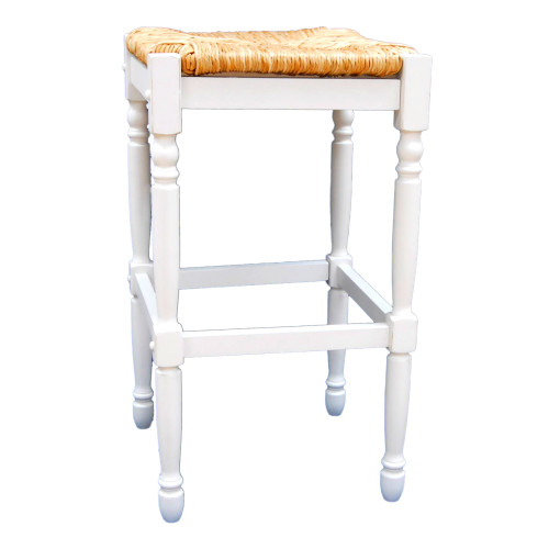 29.75" White and Beige Backless Bar Stool with Hand Woven Rush Seat - IMAGE 1