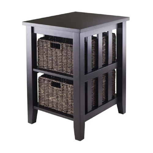 25” Dark Brown Espresso Side Table with Two Foldable Baskets - IMAGE 1